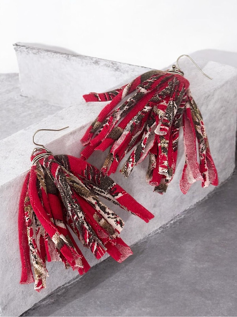 Camouflage Red Tassel Fringe Drop Earrings